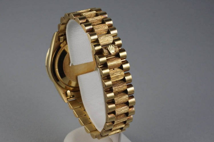 1988 Rolex YG Bark Day-Date 18308 Tapestry Dial with Factory Diamond Bark Bezel
