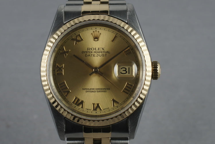 1997 Rolex 18K/Steel Datejust 16233 Champagne Roman Dial