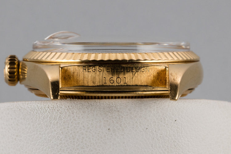 1969 Rolex 18K YG DateJust 1601 with No Lume Champagne Dial