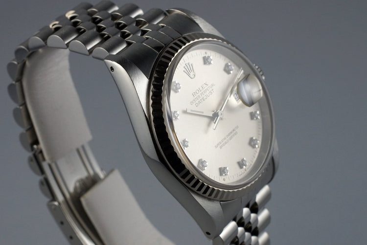 1990 Rolex DateJust 16234 with Factory Diamond Silver Dial