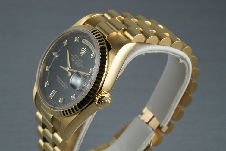 1995 Rolex YG Day-Date 18238 with Black Diamond Dial