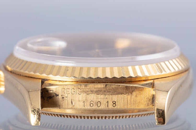 1979 Vintage Rolex 18k DateJust 16018 Black Gilt Dial Box & Papers