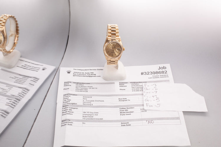 1978 Rolex 18K YG Day-Date 18038 Champagne Dial with Service Papers