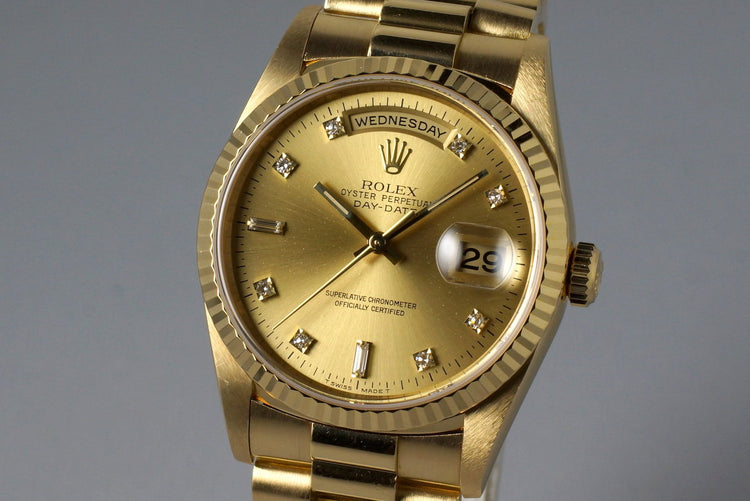 1995 Rolex YG Day-Date 18238 Factory Champagne Diamond Dial