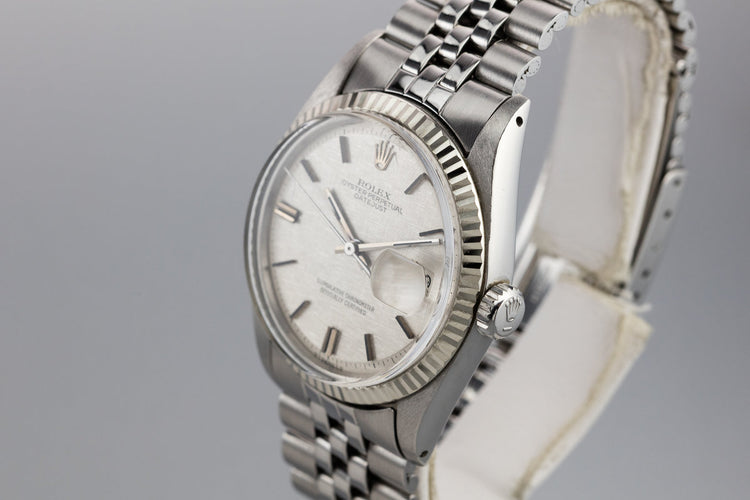 1972 Rolex DateJust 1601 with No Lume Silver Linen Sigma Dial