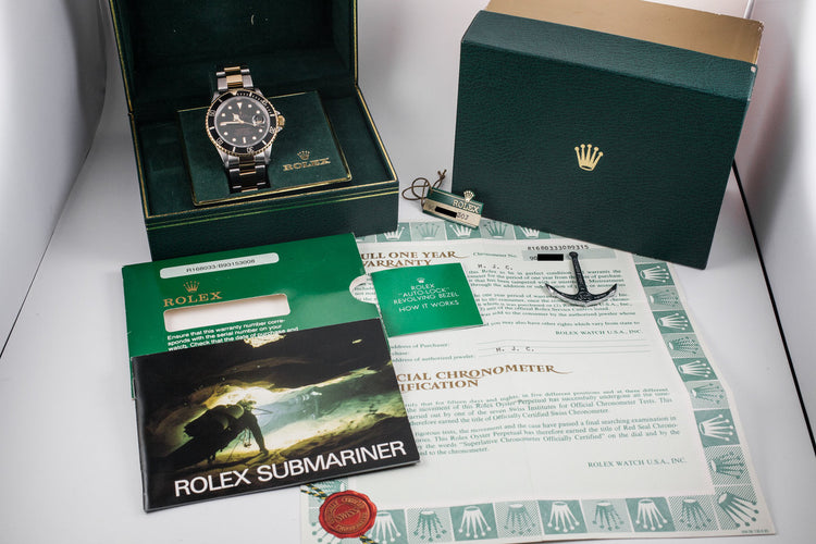 1985 Rolex Two Tone Submariner 16803 Black Dial with Box and Papers