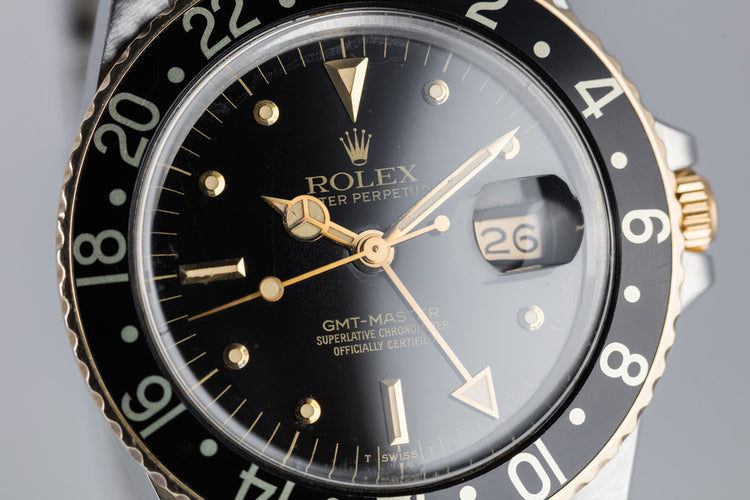 1981 Rolex Two Tone GMT-Master 16753 Black Nipple Dial with Box and Original Sales Receipt