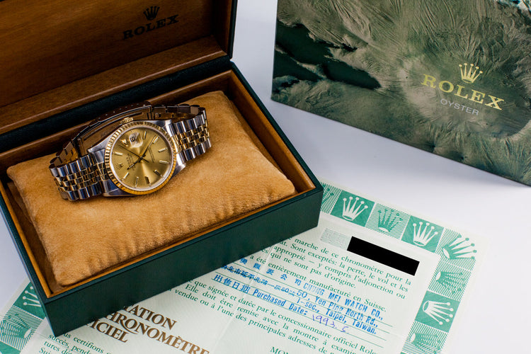1991 Rolex Two Tone DateJust 16233 Gold Dial With Box and Papers