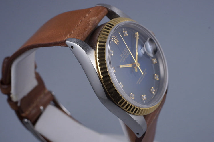 1988 Rolex Two Tone DateJust 16233 Factory Blue Vignette Diamond Dial