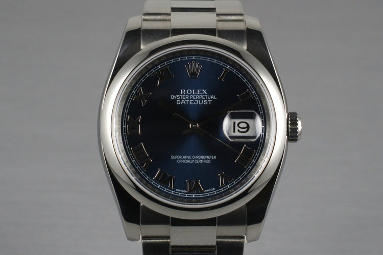 2007 Rolex Datejust 116200 Blue Roman Dial with Box and Papers