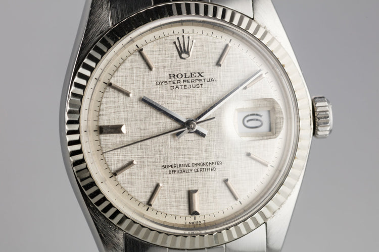 1973 Rolex DateJust 1601 with No Lume Silver Linen Dial