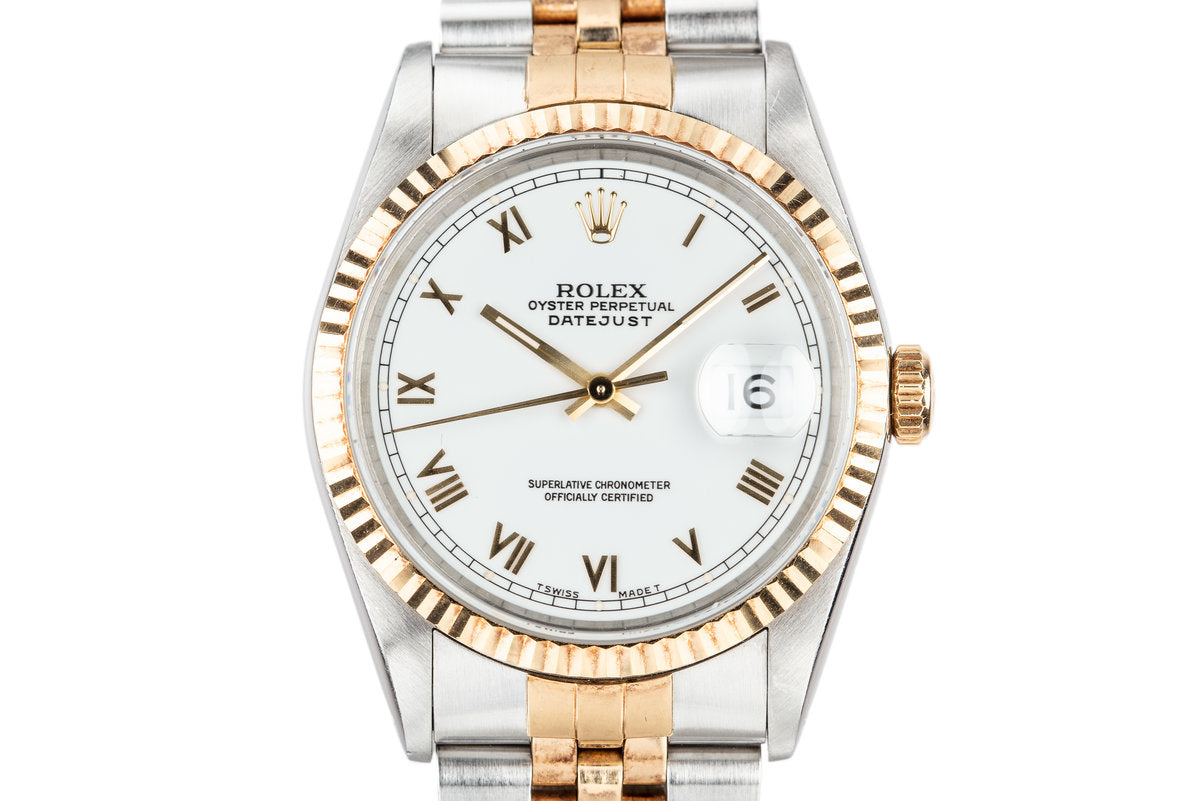 1991 Rolex Two Tone DateJust 16233 White Roman Dial