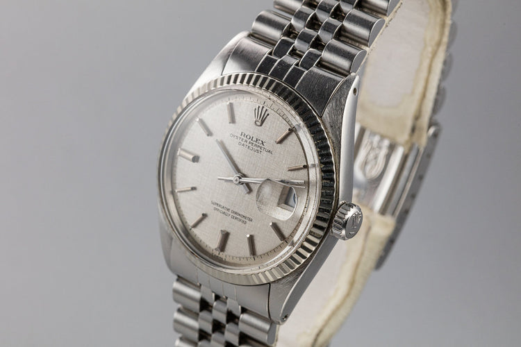 1973 Rolex DateJust 1601 with No Lume Silver Linen Dial