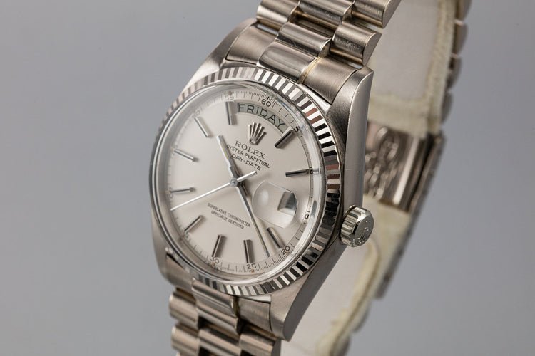 1972 Rolex 18K White Gold Day-Date 1803 Silver Dial with Box and Double Papers