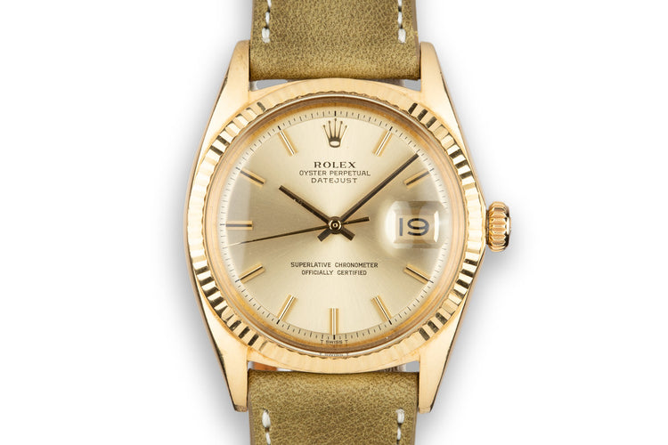 1969 Rolex 18K YG DateJust 1601 with No Lume Champagne Dial