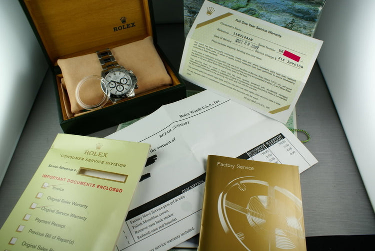 Rolex SS Zenith Daytona 16520 Box and Papers and RSC service papers