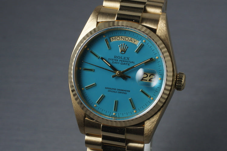 1979 Rolex 18K Day-Date 18038 with Baby Blue Stella Dial
