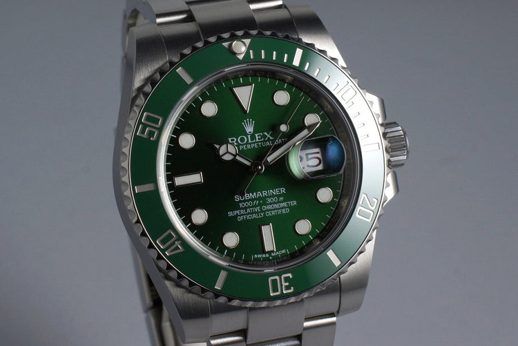 2015 Rolex Green Submariner 116610LV with Box and Papers