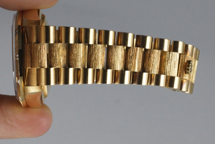 1988 Rolex YG Bark Day-Date 18308 Tapestry Dial with Factory Diamond Bark Bezel