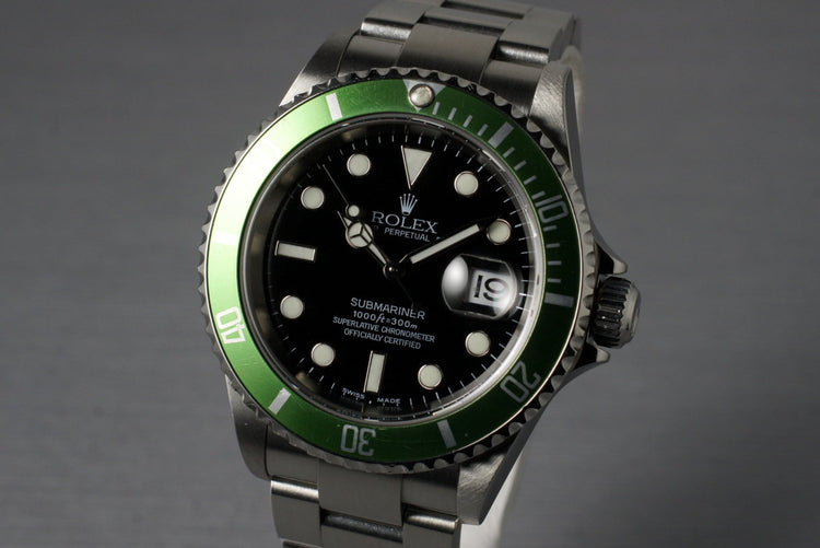 2005 Rolex Green Submariner 16610V with Box and Papers