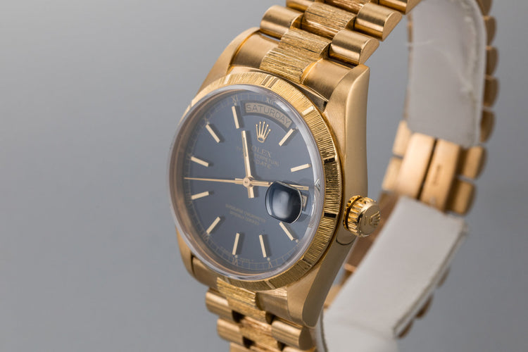 1986 Rolex 18K YG Bark Day-Date 18078 Blue Dial