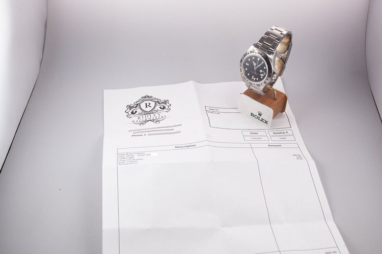 1986 Rolex Explorer II 16550 Black Spider Cracked Rail Dial with Service Papers