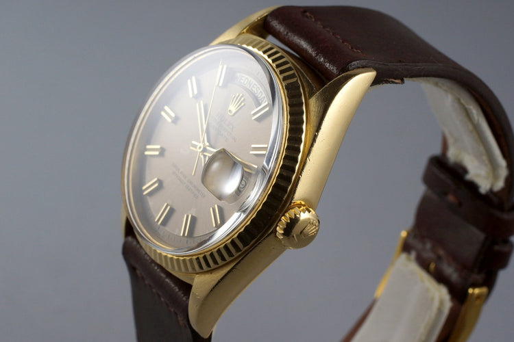 1968 Rolex YG Day-Date 1803 Gray Non-Luminious ‘Wide Boy’ Dial with Punched Papers