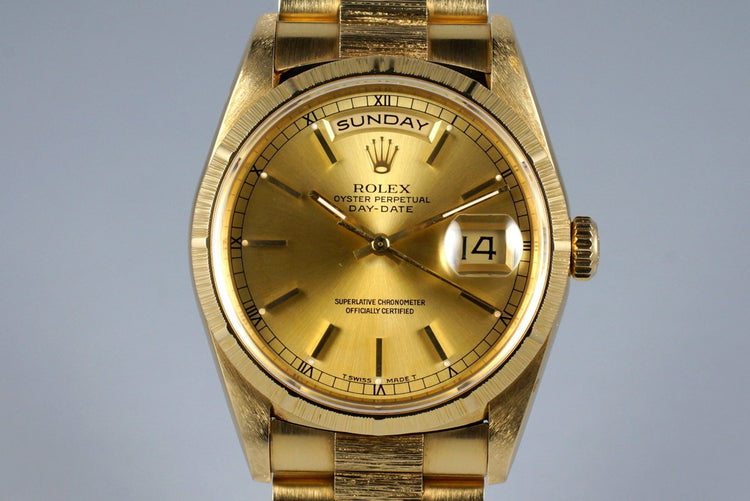 1990 Rolex YG Bark Day-Date 18248 with Box and Papers