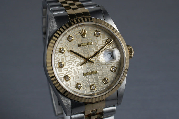 1997 Rolex Two Tone DateJust 16233 Factory Diamond Jubilee Dial with Box and Papers