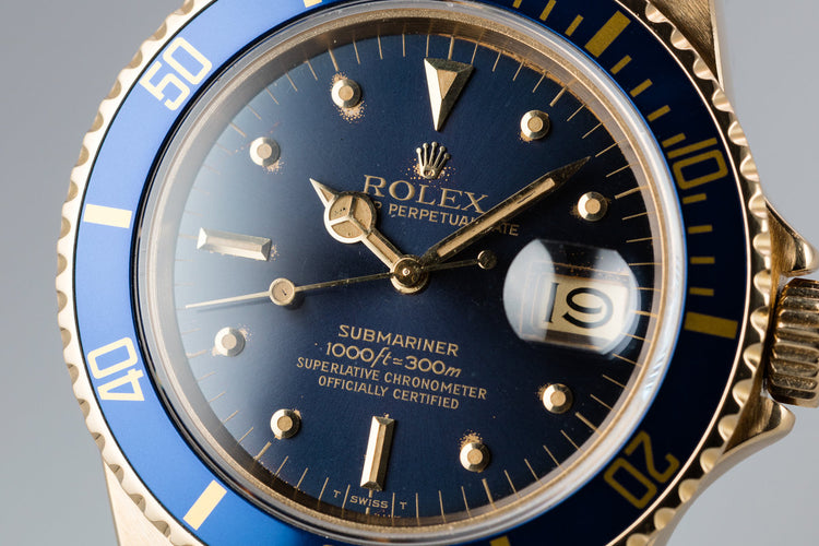 1980 Rolex 18K YG Submariner 16808 with Blue Nipple Dial