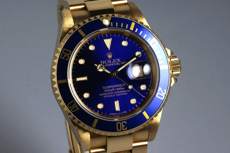 1991 Rolex YG Submariner 16618 Blue Dial