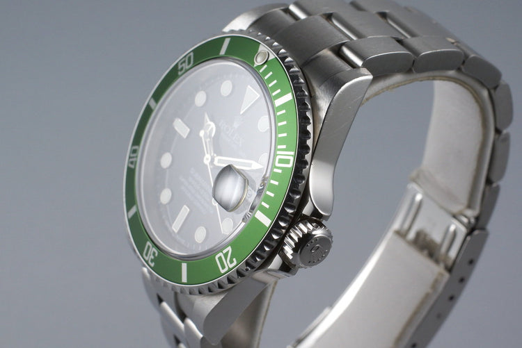 2004 Rolex Green Submariner 16610V with Box and Papers