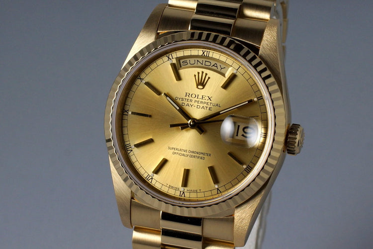 1989 Rolex YG Day-Date 18238 Champagne Dial with RSC Papers