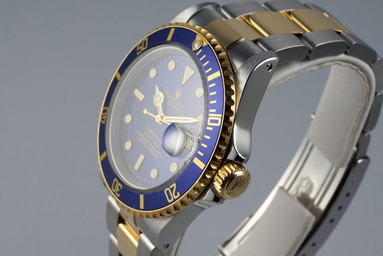 1995 Rolex Two Tone Blue Submariner 16613 with Box and Paper