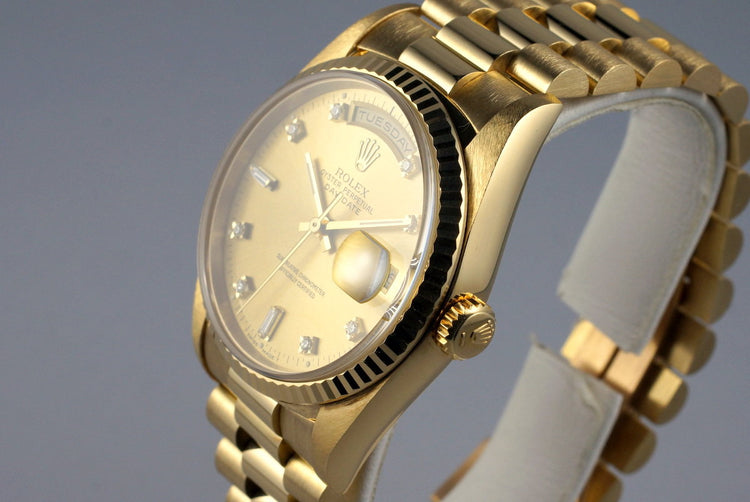 1991 Rolex YG Day-Date 18238 Factory Champagne Diamond Dial