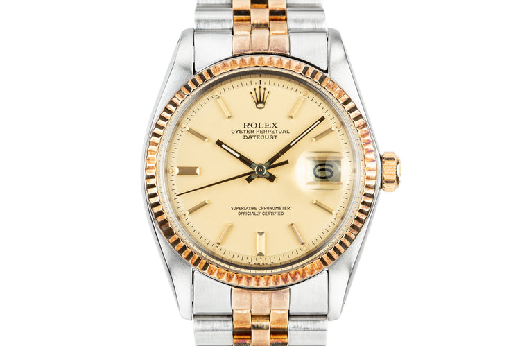 1977 Rolex Two-Tone DateJust 1601 with Matte Champagne Dial and Rosy Case Patina