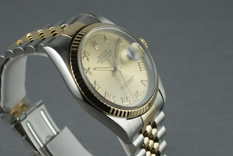 1997 Rolex 18K/Steel Datejust 16233 Champagne Roman Dial