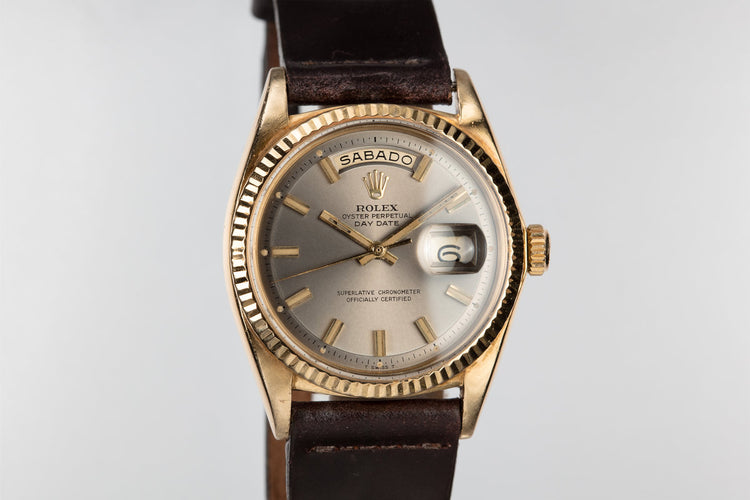 1968 Rolex 18K YG Day-Date 1803 Grey Dial with "Wide Boy" Markers