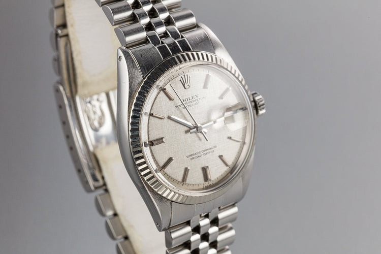 1973 Rolex DateJust 1601 with No Lume Silver Linen Dial