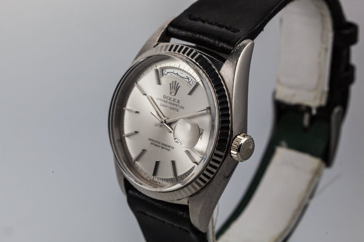 1966 Rolex 18K WG Day-Date 1803 No Lume Dial Day and date wheels Printed in Arabic