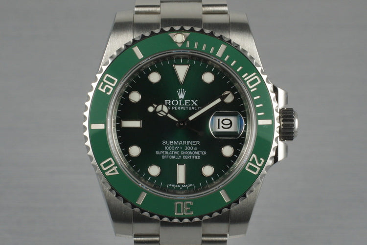 2013 Rolex Green Submariner 116610V with Box and Papers