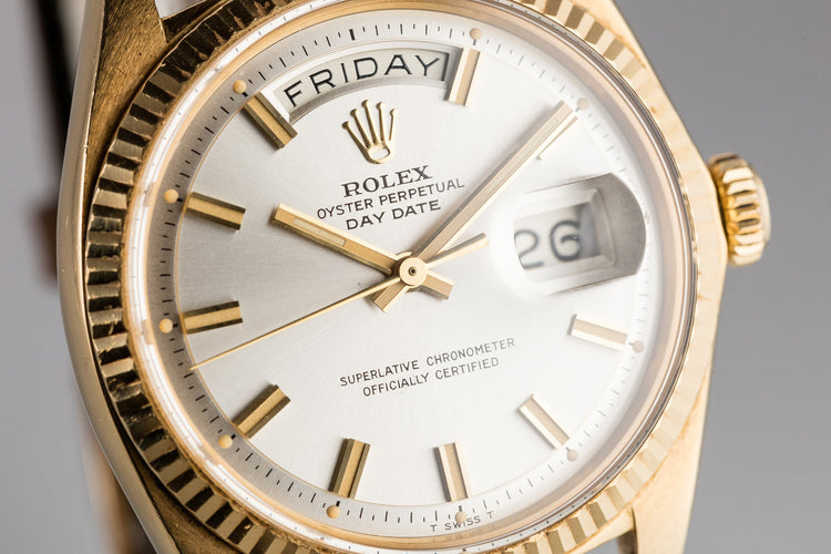 1969 Rolex 18K YG Day-Date 1803 Silver Wide Boy Dial with Box and Papers