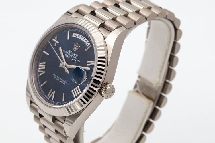 2017 Rolex WG Day-Date 228239 Blue Roman Dial with Box and Papers