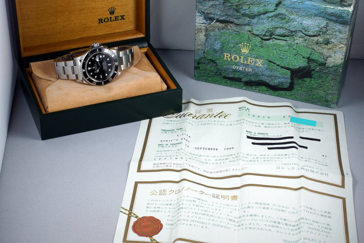 1999 Rolex Submariner 16610 with Box and Papers