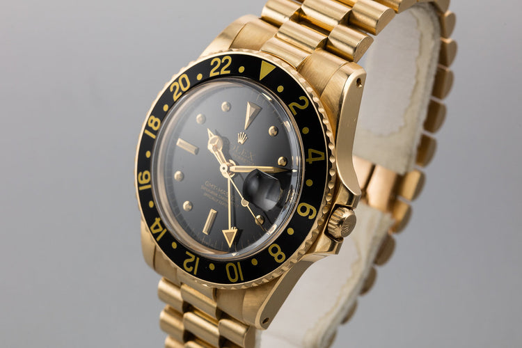 1979 Rolex 18K YG GMT-Master 1675 Black Nipple Dial with Box and Papers