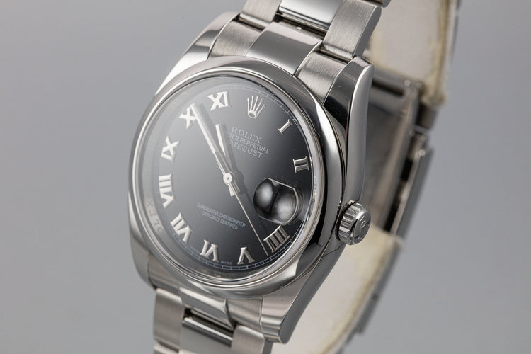 2009 Rolex DateJust 116200 Black No Lume Roman Numeral Dial with Box and Papers