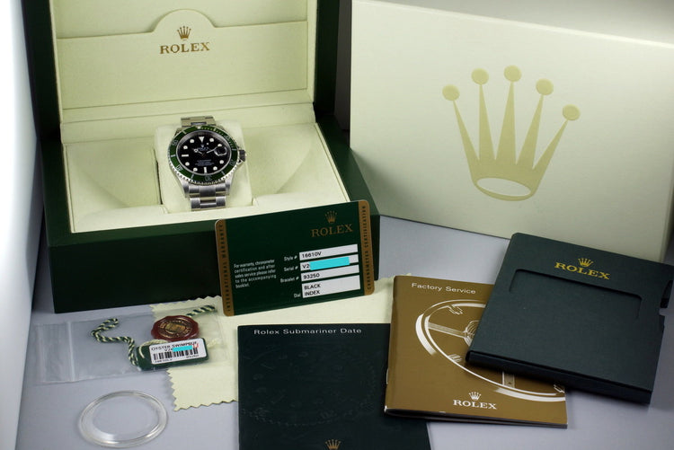 2009 Rolex Green Submariner 16610V with Box and Papers