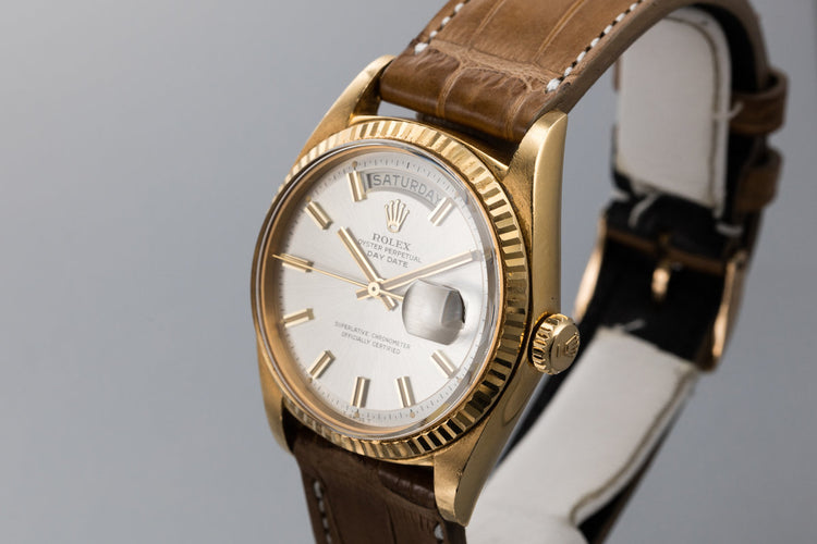 1968 Rolex 18K Day-Date 1803 Silver "Wide Boy" Dial with Box and Double Punch Papers