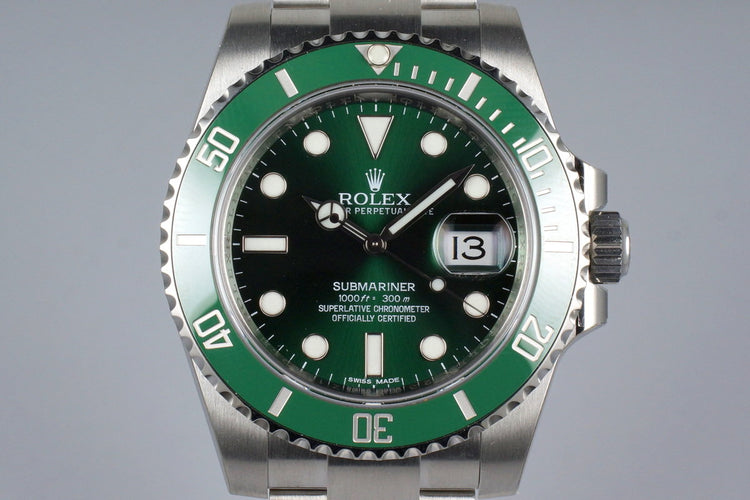 2015 Rolex Green Submariner 116610LV with Box and Papers MINT