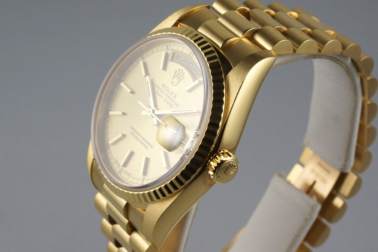 1991 Rolex YG Day-Date 18238 Champagne Dial with Box and Papers